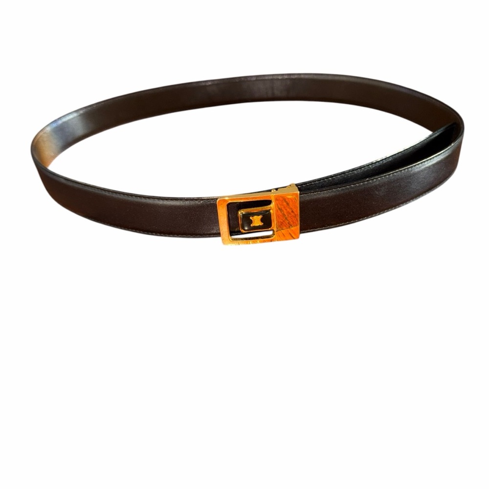 Vintage Celine Paris Black Leather Belt Gold Buckle 41” Women’s - Picture 3 of 3